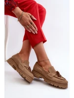 Zazoo 3469 Zamszowe Mokasyny Damskie Z Frędzlami Beżowe