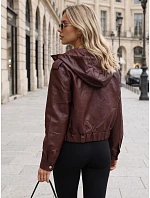 Kurtka damska skórzana z kapturem bordowa model 22341070 - FashionStreet