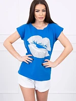 Blúzka s potlačou pier nevädzovo modrá