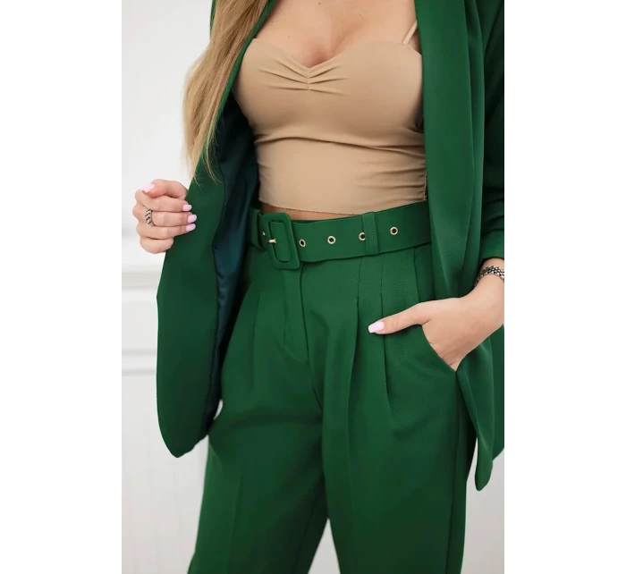 Elegantný set saka a nohavíc v zelenej farbe
