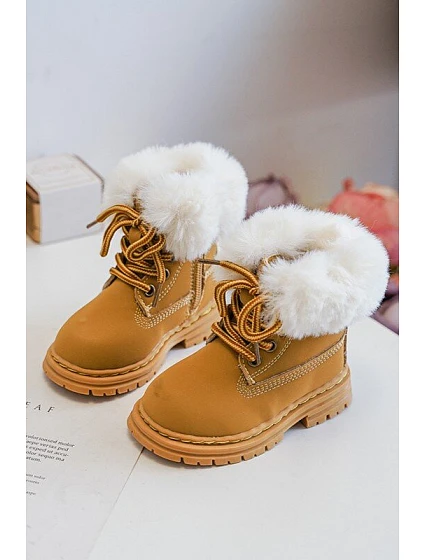 Dětské Trapery Botky na Zip s Kožešinou Camel model 21640125 - Boto Dětské Trapery Botky na Zip s Kožešinou Camel model 21640125 - Boto