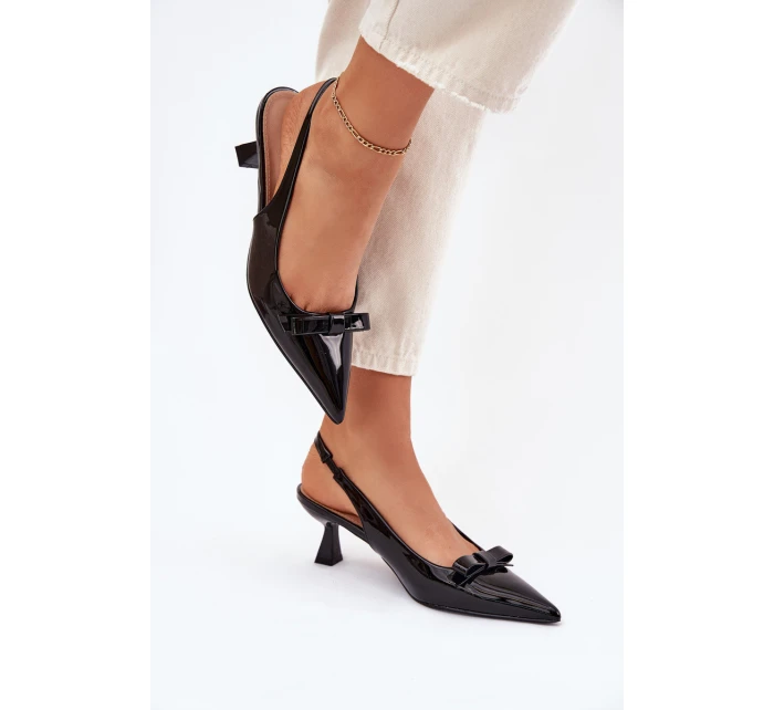 Lakierowane Sandały Na Szpilce Z Kokardką Czarne Naylna Lakierowane Sandały Na Szpilce Z Kokardką Czarne Naylna