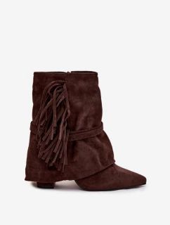 Dámske členkové topánky s lemovaným podpätkom a zlatými prackami Evelisse - čokoládové