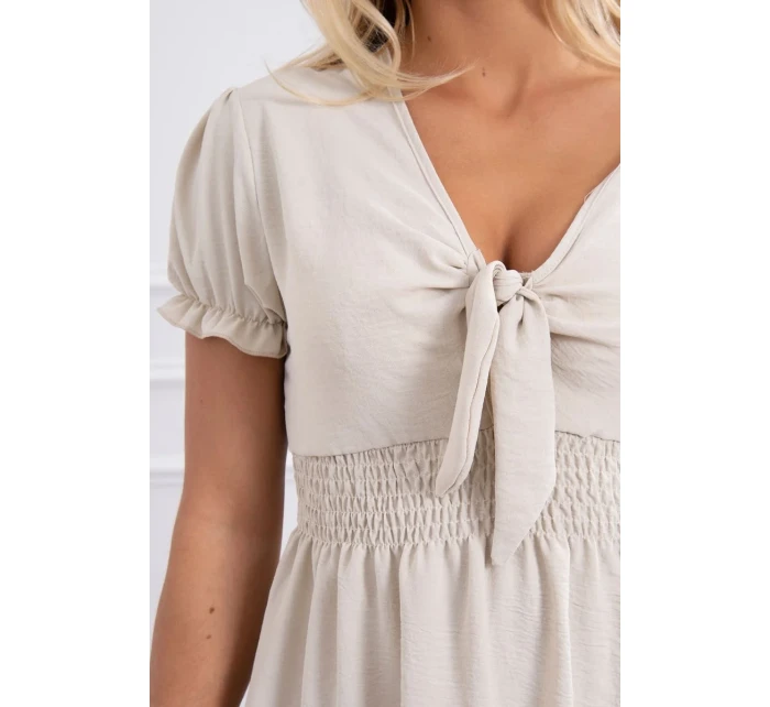Šaty s viazaným výstrihom do V béžovej farby