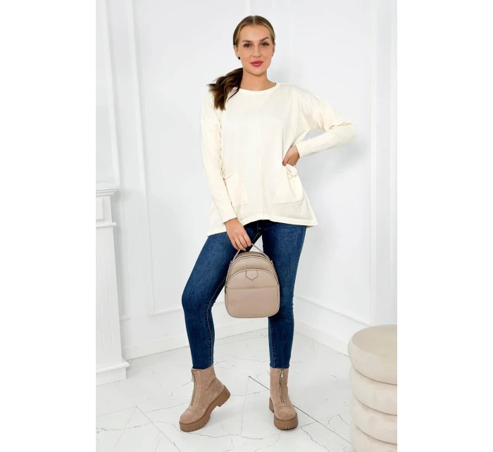 Sveter s prednými vreckami ecru Sveter s prednými vreckami ecru