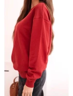 Dámska bavlnená základná mikina s kapucňou a elastickým lemom s okrúhlym výstrihom bordová