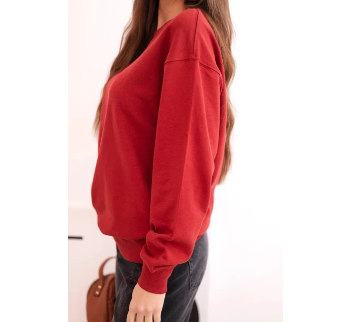 Dámska bavlnená základná mikina s kapucňou a elastickým lemom s okrúhlym výstrihom bordová