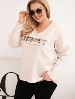 Dámska mikina s výstrihom do V v béžovej farbe