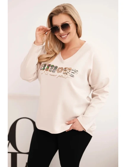 Dámska mikina s výstrihom do V v béžovej farbe