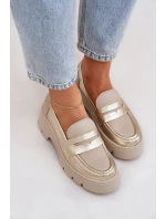 Skórzane Mokasyny Damskie Na Platformie I Płaskim Obcasie Zazoo 20191 Złote