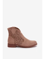 Dámské perforované kotníkové boty na nízkém podpatku model 21961093 Béžové - S.Barski