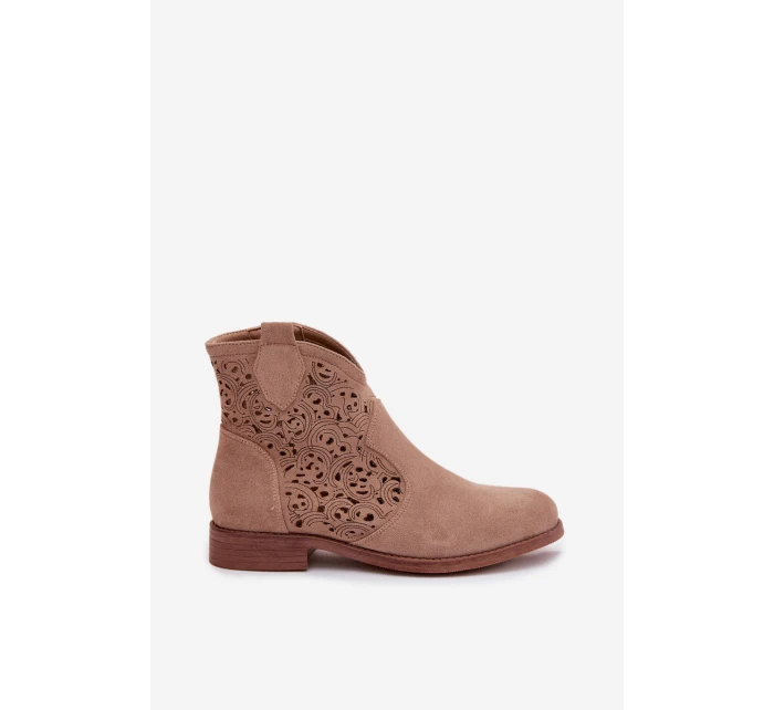 Dámské perforované kotníkové boty na nízkém podpatku model 21961093 Béžové - S.Barski