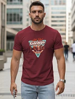 Pánske bavlnené tričko s potlačou HOT ROD GARAGE bordová FashionStreet NX5093R