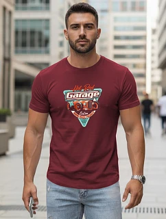 Pánske tričko s potlačou HOT ROD GARAGE bordová FashionStreet NX5093R