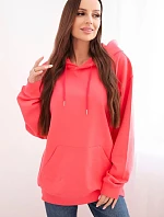 Dámska mikina s kapucňou a bavlnenou klokankou ružová