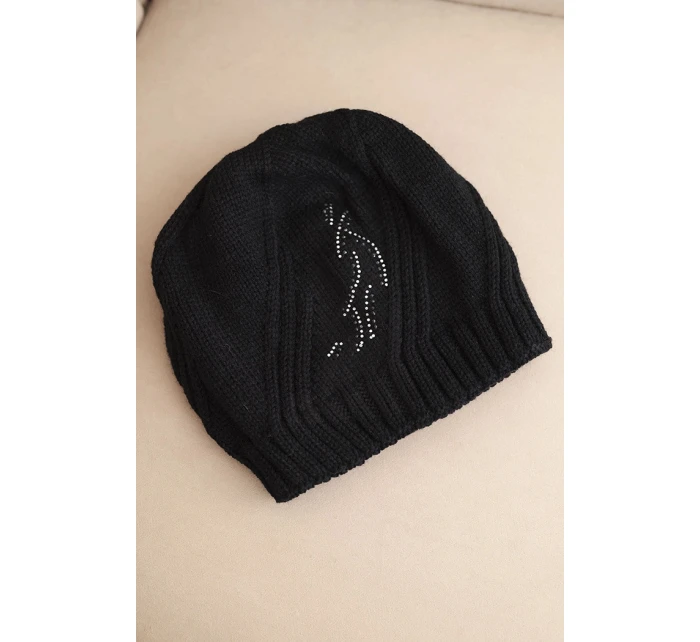 Dámska zimná čiapka s vlnou a džersejovým lemom K480 čierna Dámska zimná čiapka s vlnou a džersejovým lemom K480 čierna