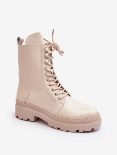 Botki Workery Damskie Ekoskóra Jasnobeżowe Irande