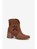 Botki Damskie Ażurowe Z Naturalnego Zamszu Na Słupku Zazoo 3690 Brązowe