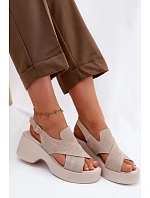 Kožené dámské sandály na platformě model 22100356 Béžové - S.Barski