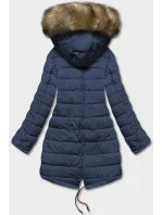 Karamelová tmavomodrá obojstranná dámska zimná bunda (2M-21508)