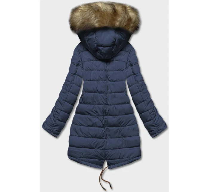 Karamelová tmavomodrá obojstranná dámska zimná bunda (2M-21508)