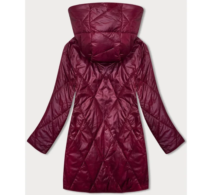 Dámská bunda ve vínové bordó barvě s ozdobnou kapucí model 19425167 - S'WEST Dámská bunda ve vínové bordó barvě s ozdobnou kapucí model 19425167 - S'WEST