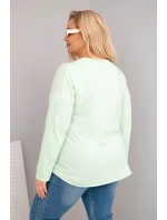 Dámská blůza Plus Size s V výstřihem a delším zadním dílem mátová