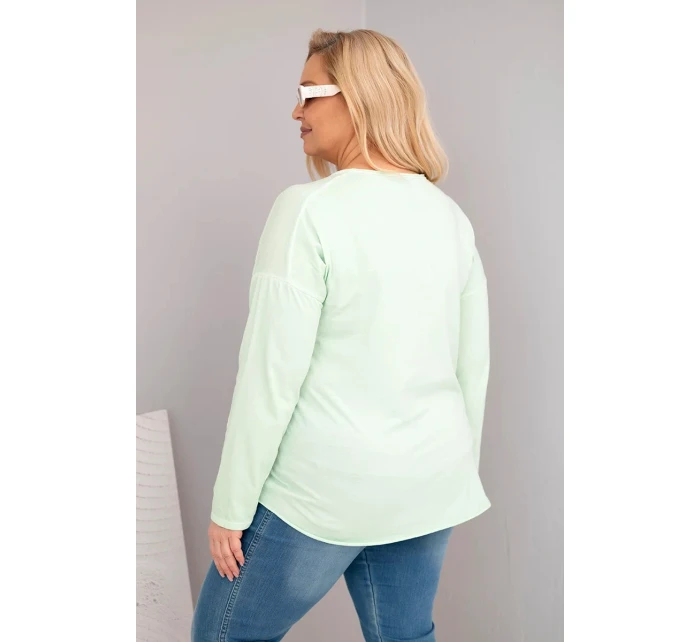 Dámská blůza Plus Size s V výstřihem a delším zadním dílem mátová