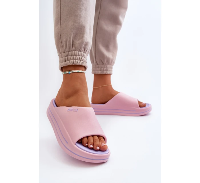 Klapki Damskie Na Platformie Big Star NN274A035 Różowe Klapki Damskie Na Platformie Big Star NN274A035 Różowe