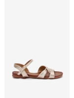 Ploché Lesklé Sandály Dámské model 21696807 Zlaté - S.Barski Ploché Lesklé Sandály Dámské model 21696807 Zlaté - S.Barski