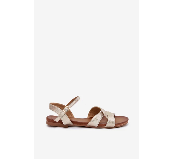 Ploché Lesklé Sandály Dámské model 21696807 Zlaté - S.Barski Ploché Lesklé Sandály Dámské model 21696807 Zlaté - S.Barski