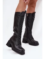 Kožené Kozačky Na Klínu  Černé model 21708008 - VINCEZA