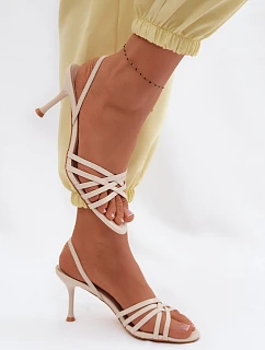 Dámské sandály na podpatku s pásky béžové Velivelle