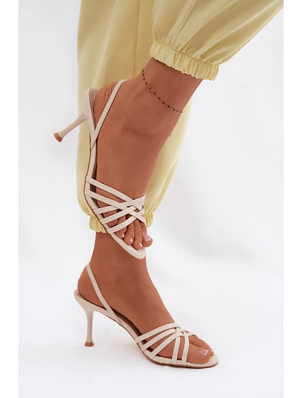 Dámské sandály na podpatku s pásky béžové model 22125460 - Boto