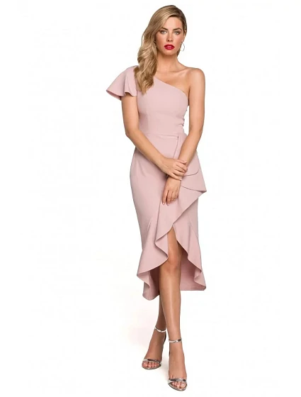 Dámské šaty model 19672755 na jedno rameno lahvově zelené - Makover