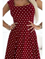 241-3 Bavlnené šaty STELLA s hlbokým výstrihom - Bordeaux s bodkami