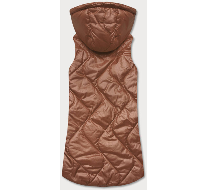 Dámska vesta v karamelovej farbe s kapucňou (B0130-22)