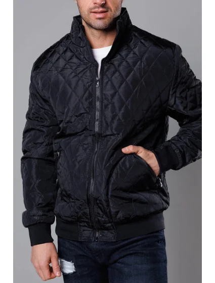 Čierna pánska prešívaná bunda so sťahovacími lemami (58M13083-392)