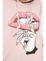 Šaty s dlhším chrbtom a farebnou potlačou v tmavo púdrovo ružovej farbe