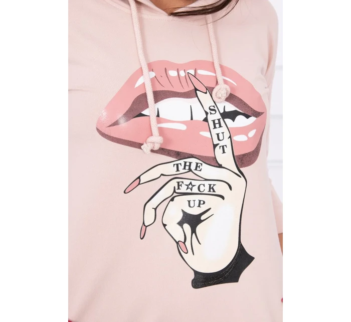 Šaty s dlhším chrbtom a farebnou potlačou v tmavo púdrovo ružovej farbe