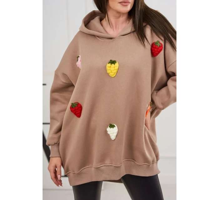 Zateplená mikina s model 19047868 motivem tmavě béžová - K-Fashion