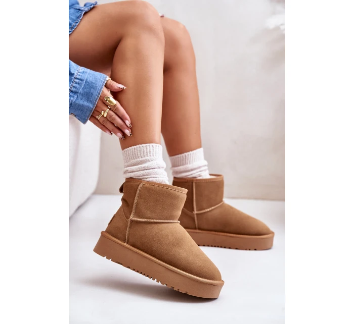 Skórzane Zamszowe Śniegowce Na Platformie Za Kostkę Camel Rianaella Skórzane Zamszowe Śniegowce Na Platformie Za Kostkę Camel Rianaella