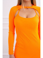 Priliehavé šaty - rebrovaná oranžová neónová