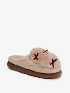 Dámske domáce papuče s kožušinou a mašľami - béžové Saviera