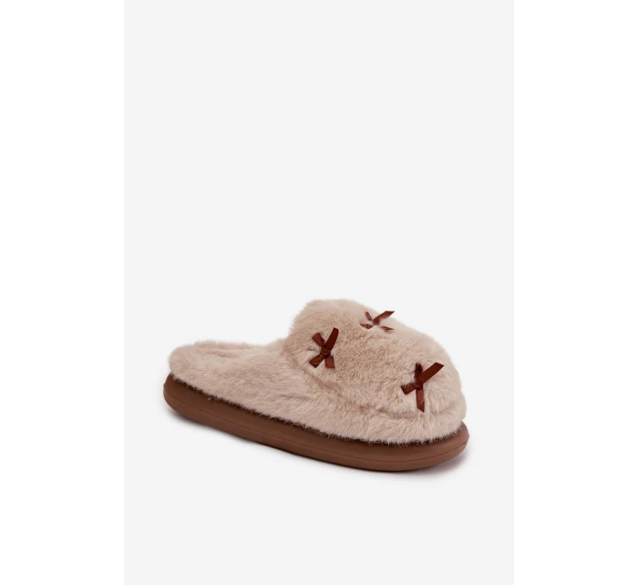 Dámske domáce papuče s kožušinou a mašľami - béžové Saviera Dámske domáce papuče s kožušinou a mašľami - béžové Saviera