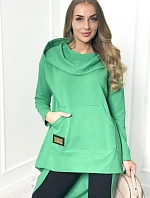 Mikina s dlhým chrbtom a kapucňou svetlo zelená