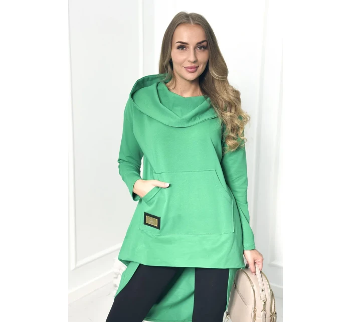 Mikina s dlhým chrbtom a kapucňou svetlo zelená