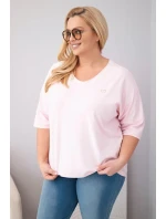 Dámske bavlnené nadrozmerné Plus veľkosť blúzka s V-výstrihom Candy Pink