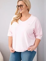 Dámske bavlnené nadrozmerné Plus veľkosť blúzka s V-výstrihom Candy Pink