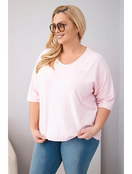 Dámske bavlnené nadrozmerné Plus veľkosť blúzka s V-výstrihom Candy Pink